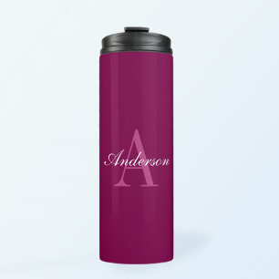 Elegant Magenta Red, Pink & White Name & Monogram Thermal Tumbler