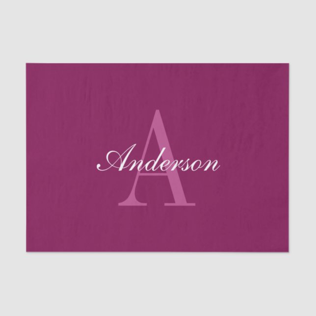 Elegant Magenta Red, Pink & White Name & Monogram Tissue Paper (Front)