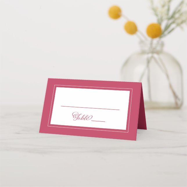 Elegant Magenta Red Wedding Guest Table Number Place Card (Front)