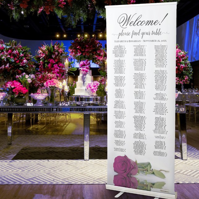 Elegant Magenta Rose Alphabetical Seating Chart Retractable Banner (Creator Uploaded)