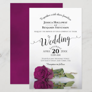 Elegant Magenta Rose BUDGET Wedding Invitation