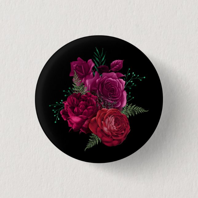 Elegant Magenta Rose Floral Bouquet 3 Cm Round Badge (Front)