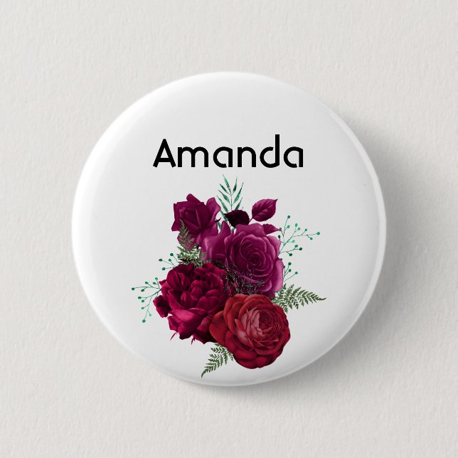 Elegant Magenta Rose Floral Bouquet 6 Cm Round Badge (Front)