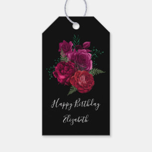 Elegant Magenta Rose Floral Bouquet Birthday Gift Tags