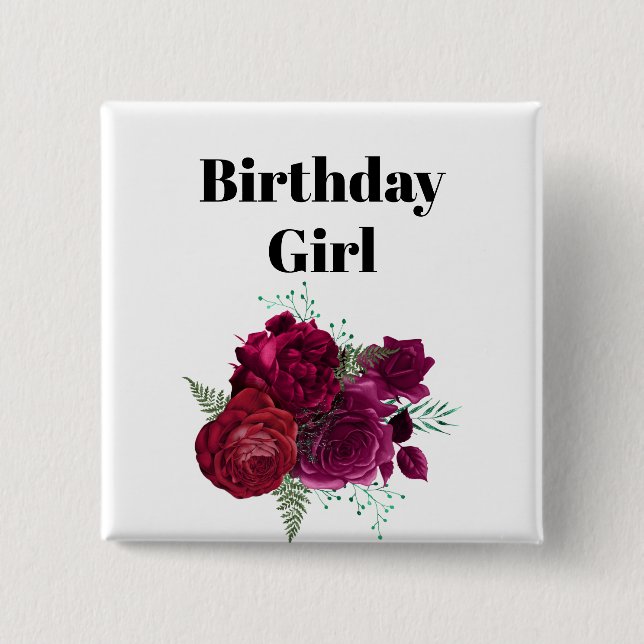 Elegant Magenta Rose Floral Bouquet Birthday Girl 15 Cm Square Badge (Front)
