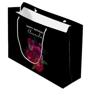 Elegant Magenta Rose Floral Bouquet Birthday Large Gift Bag