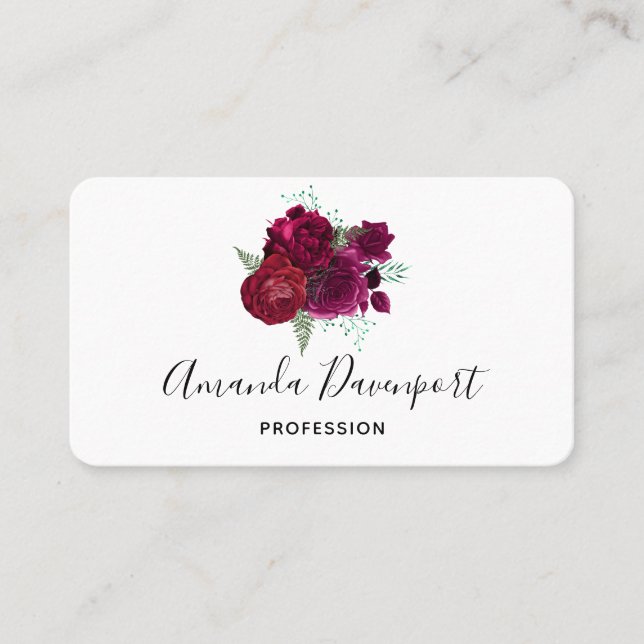 Elegant Magenta Rose Floral Bouquet Business Card (Front)