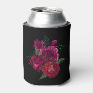 Elegant Magenta Rose Floral Bouquet Can Cooler
