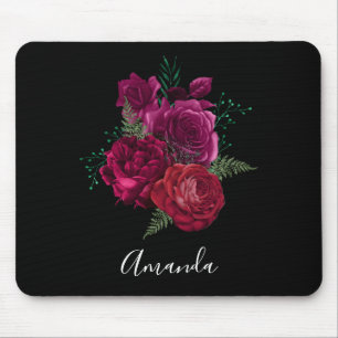 Elegant Magenta Rose Floral Bouquet Mouse Mat