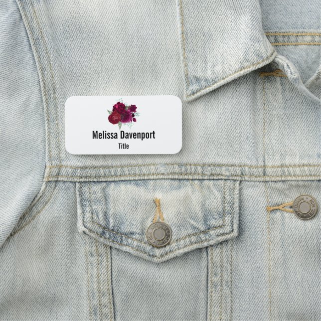 Elegant Magenta Rose Floral Bouquet Name Tag (In Situ)