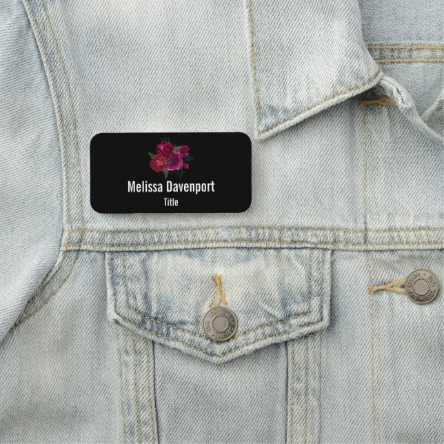 Elegant Magenta Rose Floral Bouquet Name Tag (In Situ)
