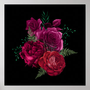 Elegant Magenta Rose Floral Bouquet  Poster