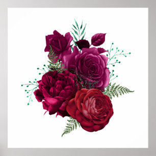 Elegant Magenta Rose Floral Bouquet Poster