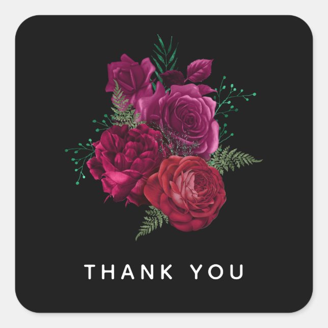 Elegant Magenta Rose Floral Bouquet Square Sticker (Front)