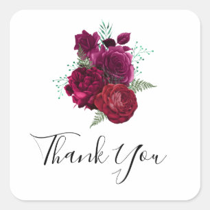 Elegant Magenta Rose Floral Bouquet Square Sticker