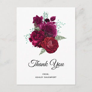Elegant Magenta Rose Floral Bouquet Thank You Postcard