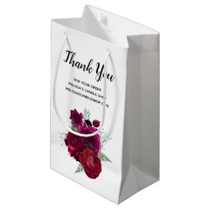Elegant Magenta Rose Floral Bouquet Thank You Small Gift Bag