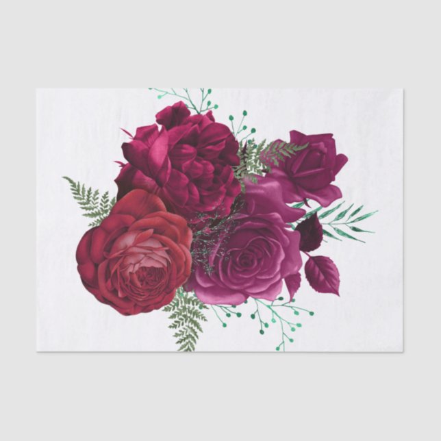 Elegant Magenta Rose Floral Bouquet Tissue Paper (Front)