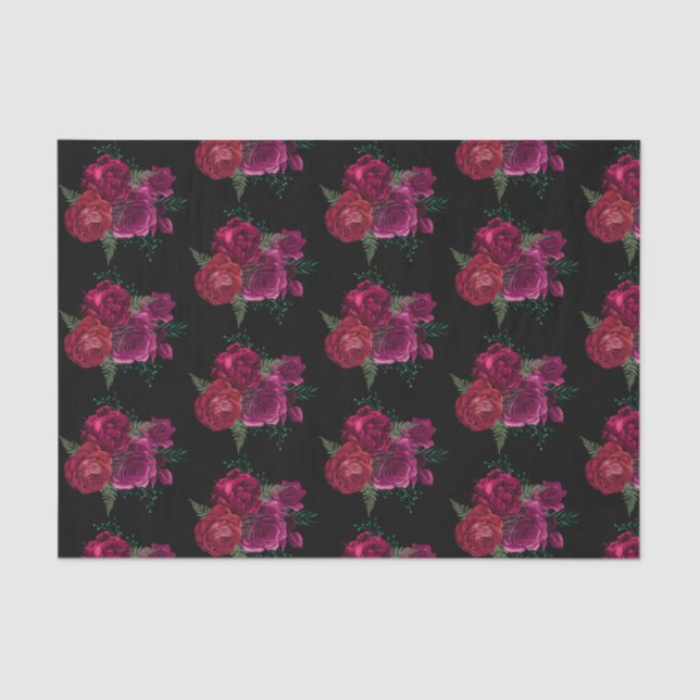 Elegant Magenta Rose Floral Bouquet Tissue Paper (Front)