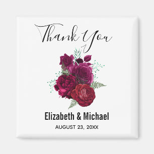 Elegant Magenta Rose Floral Bouquet Wedding Magnet