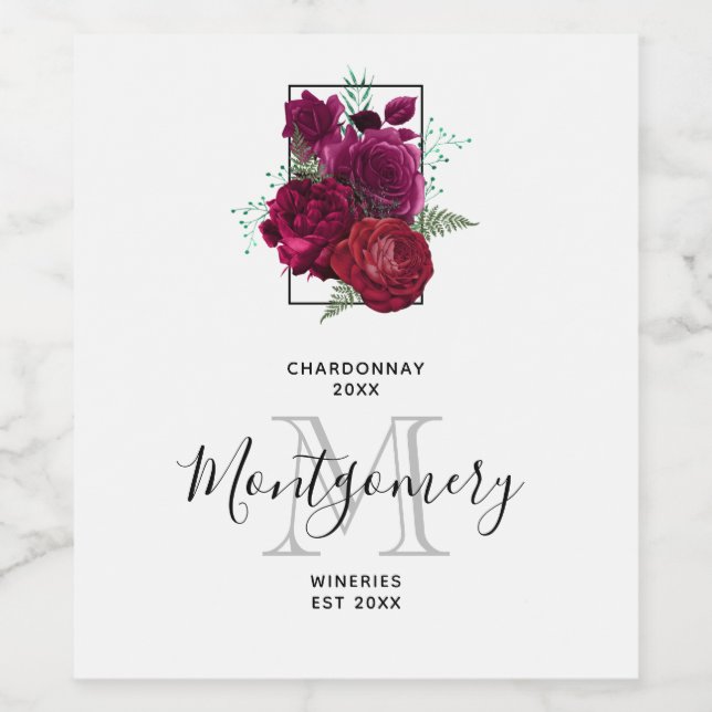 Elegant Magenta Rose Floral Bouquet Wine Making Wine Label (Single Label)