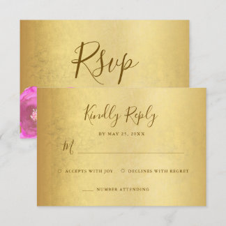 Elegant  Magenta Rose Floral Gold Bat Mitzvah RSVP Card