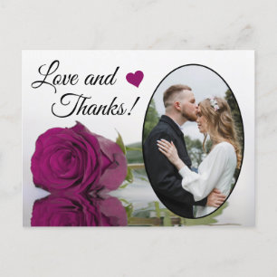 Elegant Magenta Rose Posh Wedding Love & Thanks Postcard