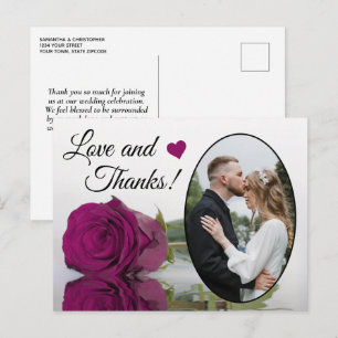 Elegant Magenta Rose Posh Wedding Love & Thanks Postcard
