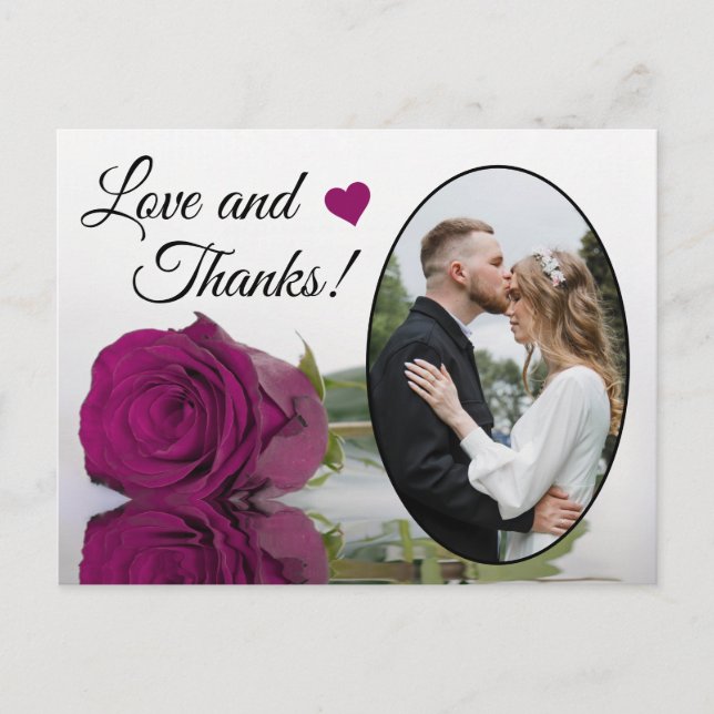 Elegant Magenta Rose Posh Wedding Love & Thanks Postcard (Front)