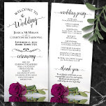 Elegant Magenta Rose Simple Romantic Wedding Programme<br><div class="desc">This beautiful wedding program features an elegant design with a single long stemmed magenta, cassis purple, or berry coloured rose lying on its side reflecting in water. The titles are written in fancy script calligraphy, and there is space for your ceremony and wedding party details, as well as a short...</div>