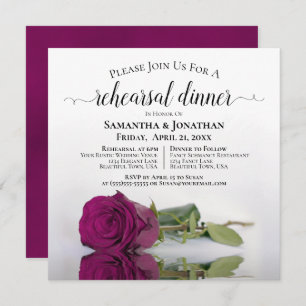 Elegant Magenta Rose Wedding Rehearsal & Dinner Invitation