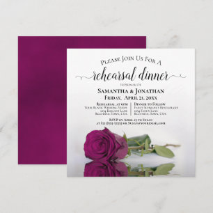 Elegant Magenta Rose Wedding Rehearsal & Dinner Invitation