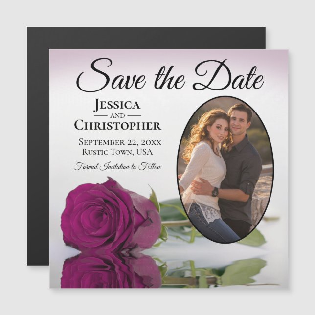 Elegant Magenta Rose Wedding Save The Date Photo Magnetic Invitation (Front/Back)