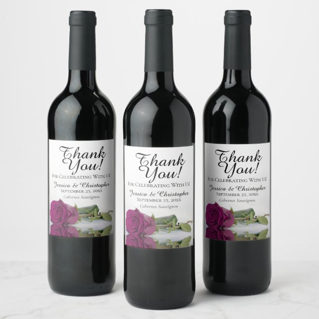 Elegant Magenta Rose Wedding Thank You Wine Label (Bottles)