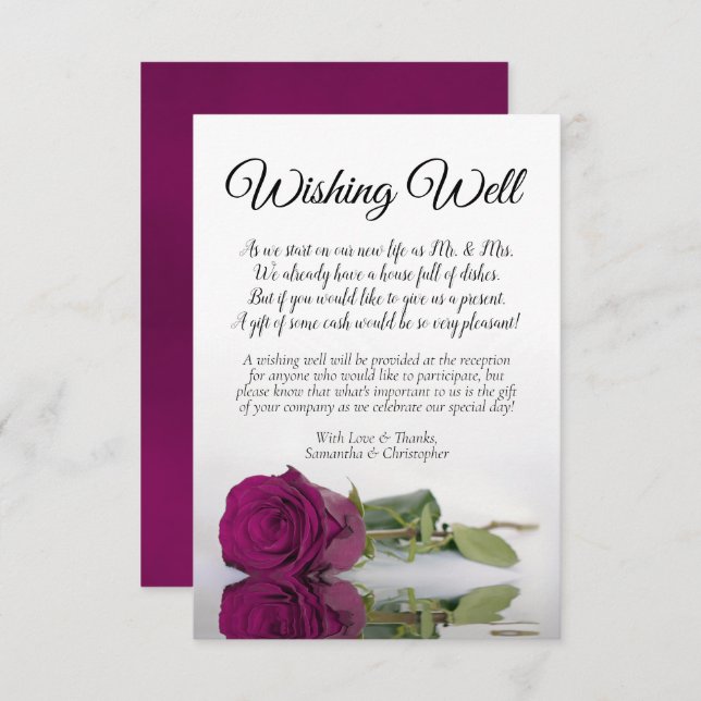 Elegant Magenta Rose Wedding Wishing Well Poem Enclosure Card (Front/Back)