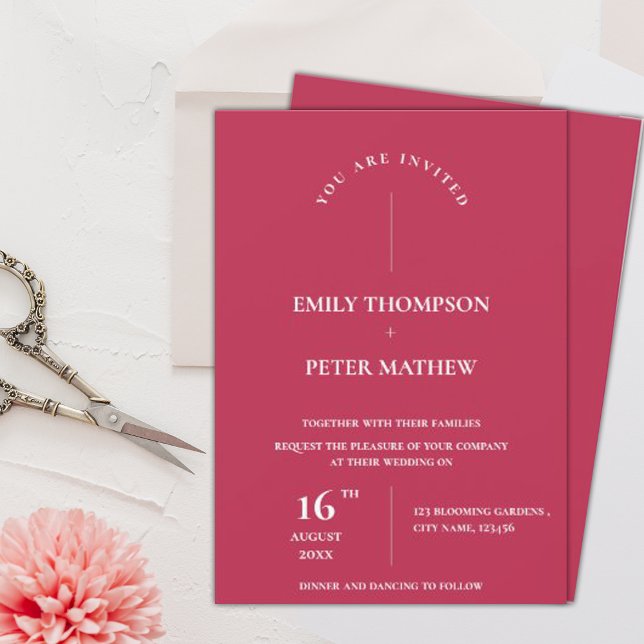 Elegant Magenta Typography  Minimalist Wedding Invitation (Creator Uploaded)
