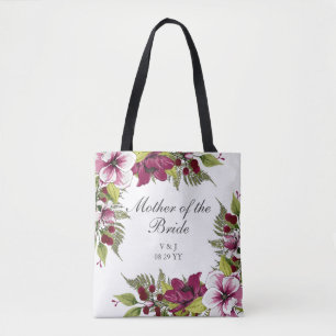 Elegant Magenta White Florals and Green Botanicals Tote Bag