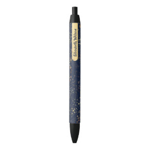 Elegant Magic Celestial Gold Blue Monogram Black Ink Pen