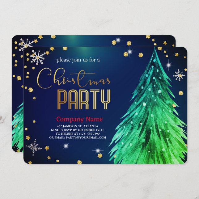 Elegant  Magical Christmas  Pines Festive Invitation (Front/Back)