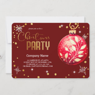 Elegant  Magical Christmas Red Ornaments Invitation
