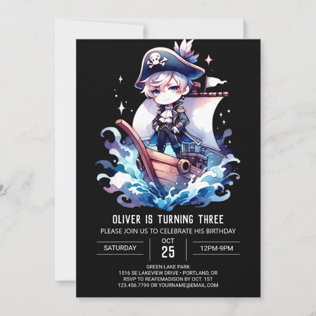 Elegant Magical Pirate Birthday Invitation (Front)