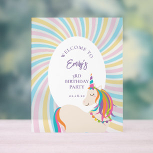 Elegant Magical Rainbow Unicorn Birthday Welcome Acrylic Sign
