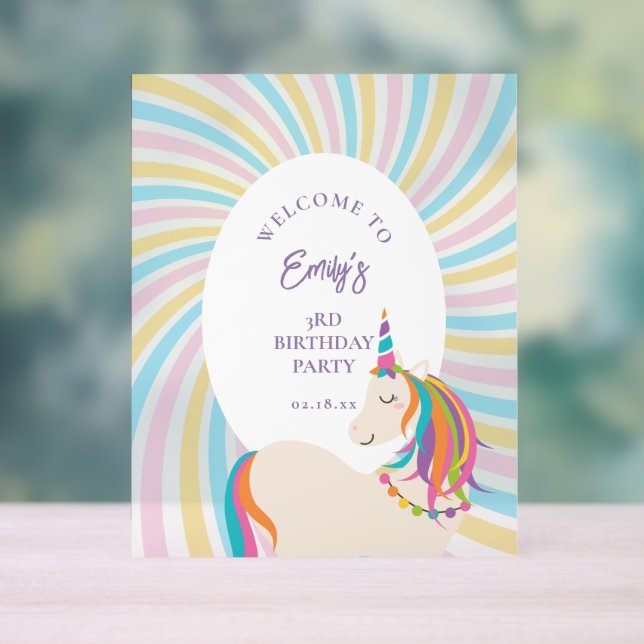 Elegant Magical Rainbow Unicorn Birthday Welcome Acrylic Sign (Neutral)