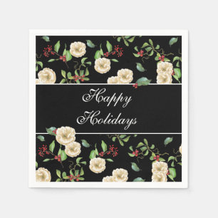 Elegant Magnolia and Berries Watercolor Napkin