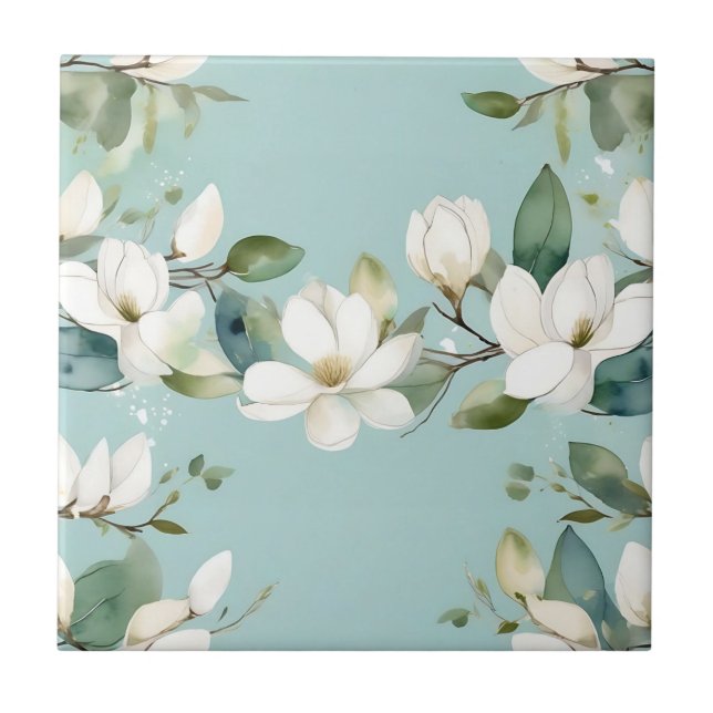 Elegant Magnolia and Greenery Garland Tile (Front)