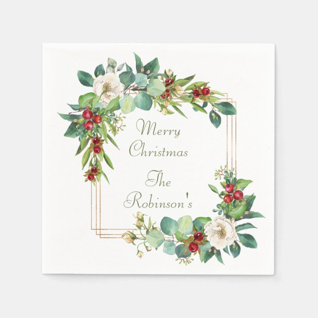 Elegant Magnolia, Berries and Eucalyptus Napkin (Front)