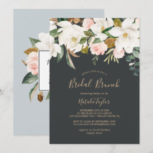 Elegant Magnolia Black and White Bridal Brunch Invitation