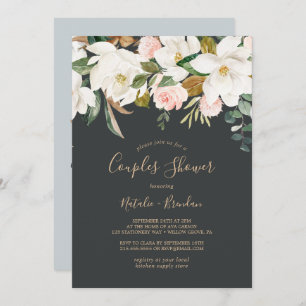 Elegant Magnolia   Black and White Couples Shower Invitation