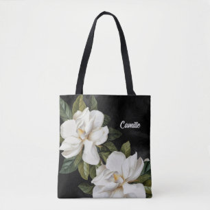 Elegant Magnolia Black and White Personalized  Tote Bag