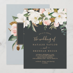 Elegant Magnolia   Black and White The Wedding Of Invitation
